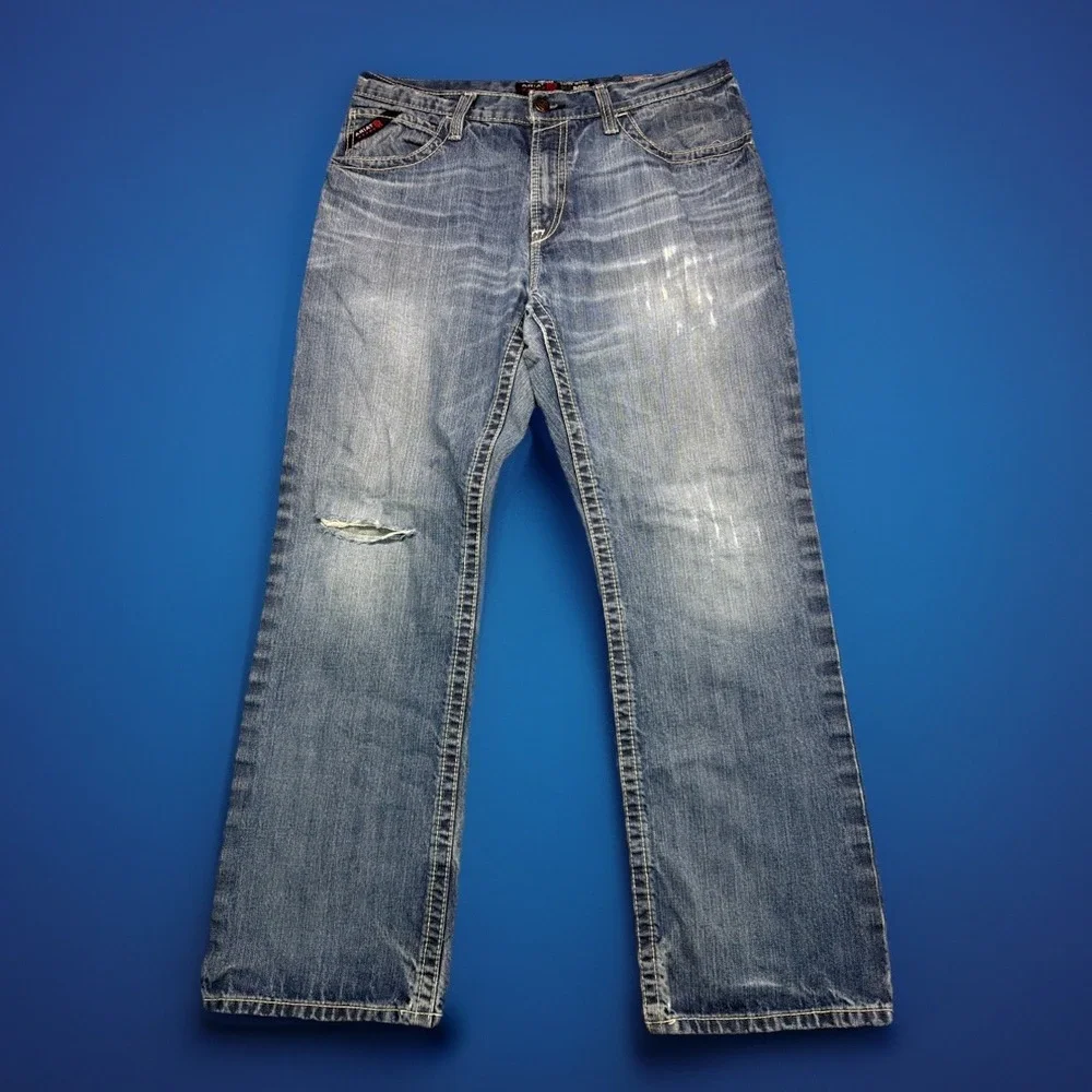 Ariat FR M4 Low Rise Boot Cut Jeans Mens 35x32 (Fits 36x30) Distressed‎